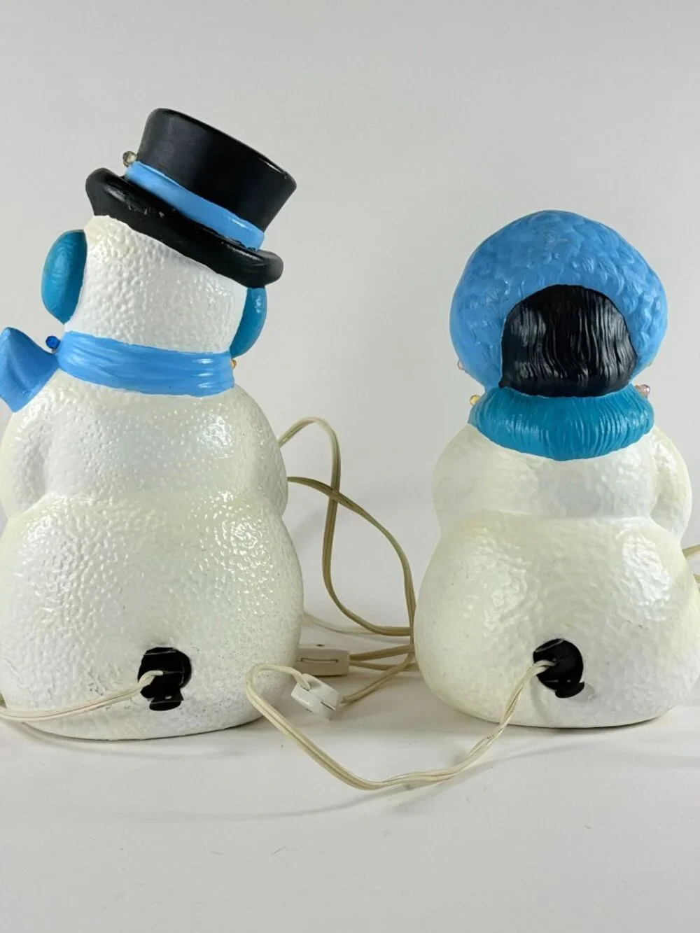 Vintage 90's Hand Painted Ceramic Mr & Mrs Snowman Light Up Holiday Decor